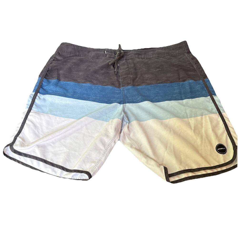 ONeill Mens Striped Board Shorts Surf Beach Blue White Swim Trunks Size 40